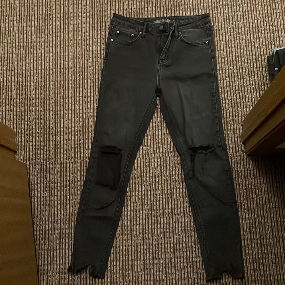 Black distressed high rise jeans